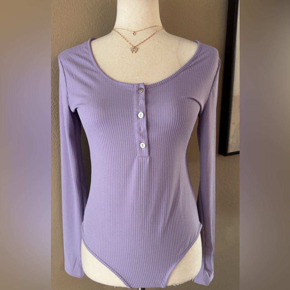 Lilac henley button long sleeve bodysuit